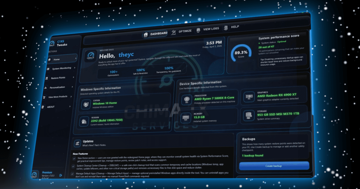 C1XS Tweaks Ultimate Windows Performance Optimizations Utility - (Lifetime Key) preview 1
